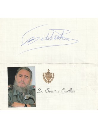 Autographe de Fidel Castro sur carton officiel orné du blason de Cuba