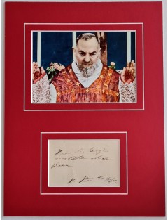 Note manuscrite signée Padre Pio — missel annoté « prendi, leggi, medita e applica »