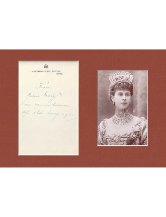 Autographe de la Reine Mary , sur son papier à lettres.