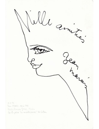 Jean Marais – Dessin original signé (1992) réalisé au Théâtre Princesse Grace – Œuvre manuscrite 20×28 cm