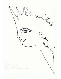 Jean Marais – Dessin original signé (1992) réalisé au Théâtre Princesse Grace – Œuvre manuscrite 20×28 cm