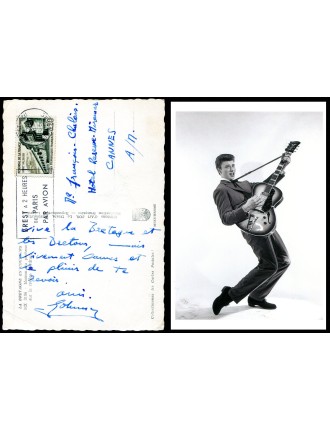 Carte postale autographe signée par Johnny Hallyday – adressée à François Chalais (pièce rare de collection)