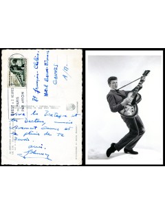 Carte postale autographe signée par Johnny Hallyday – adressée à François Chalais (pièce rare de collection)