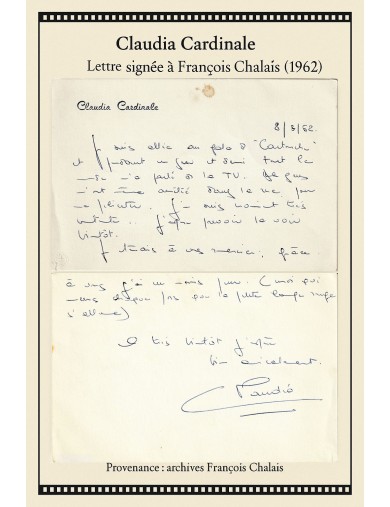 lettre autographe signée Claudia Cardinale (1962)