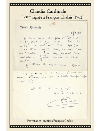 lettre autographe signée Claudia Cardinale (1962)