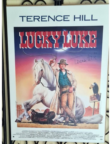 Affiche originale du film Lucky Luke (1991) signée à la main par Terence Hill à Paris en décembre 1994.