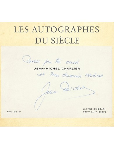 Jean-Michel Charlier — Envoi autographe manuscrit et signé sur carte de visite