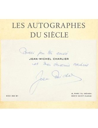 Jean-Michel Charlier — Envoi autographe manuscrit et signé sur carte de visite