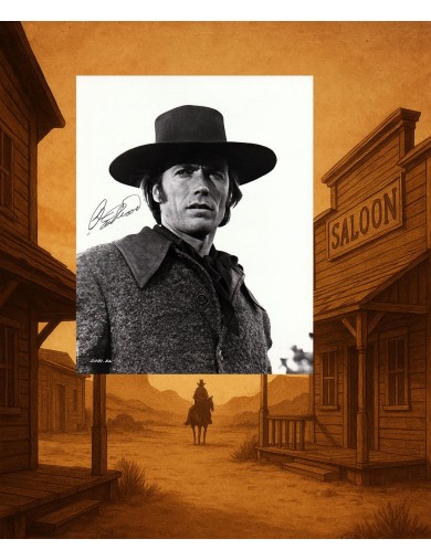 CLINT EASTWOOD – Photographie originale 18 x 24 cm signée à la plume – “Joe Kidd”