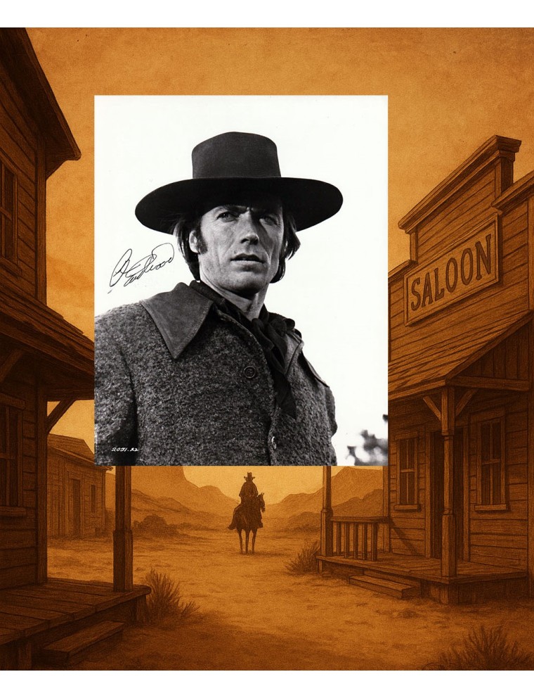 CLINT EASTWOOD – Photographie originale 18 x 24 cm signée à la plume – “Joe Kidd” CLINT EASTWOOD – Photographie originale 18 x 24 cm signée à la plume – “Joe Kidd”