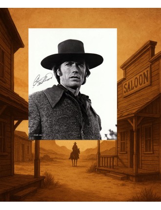 CLINT EASTWOOD – Photographie originale 18 x 24 cm signée à la plume – “Joe Kidd”
