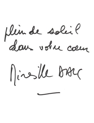 Autographe de Mireille Darc – “Plein de soleil dans votre cœur”
