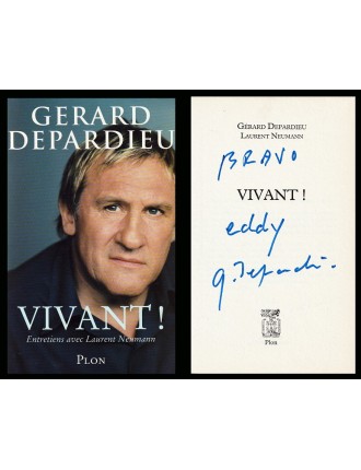 Gérard Depardieu – Envoi autographe manuscrit et signé sur le livre Vivant! (Plon, 2004)