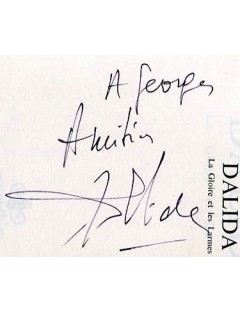 Dalida – Livre La Gloire et les Larmes  – Envoi autographe manuscrit et signé – Exemplaire rarissime