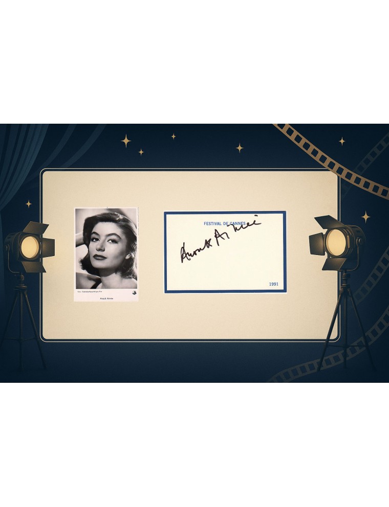 Autographe Anouk Aimée signé à Cannes en 1991 – Avec photo d’illustration