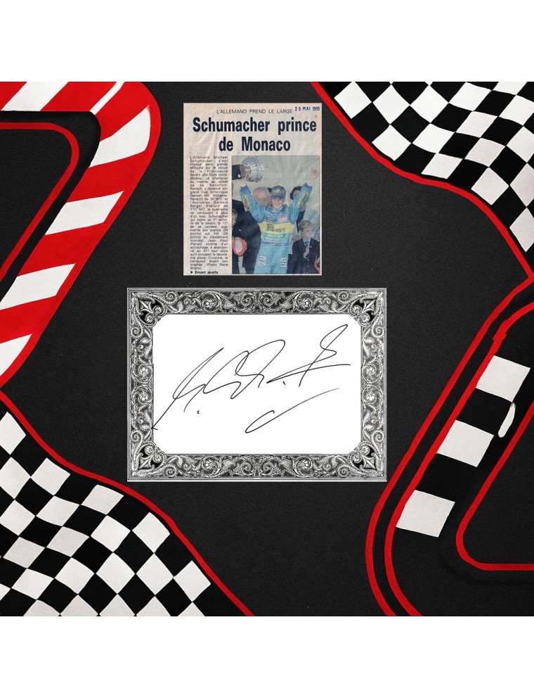 Autographe de Michael Schumacher — Bristol grand format (21 × 28 cm), signé le 24 mai 1995 à Nice