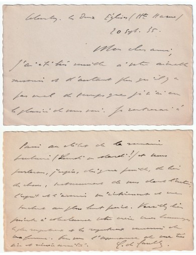 Charles de Gaulle – Lettre autographe signée (Colombey-les-Deux-Églises, 20 septembre 1935)