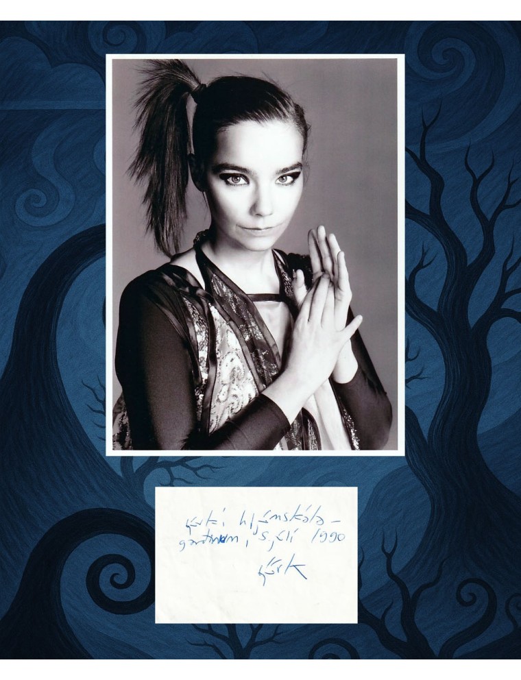 AUTOGRAPHE BJÖRK – Rarissime dédicace manuscrite à l’encre bleue – Reykjavik, 5 juillet 1990