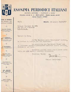autographe CESARE ZAVATTINI – LETTRE SIGNÉE (1938) À G.-M. LO DUCA