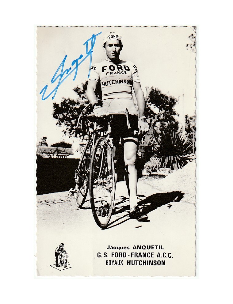 autographe Jacques Anquetil – Photographie 9 × 14 cm signée, années 50 / début 60