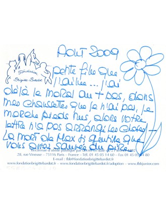 autographe de BRIGITTE BARDOT - carte manuscrite signée