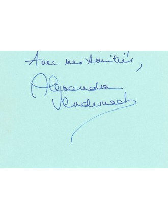 Autographe d'Alexandra Vandernoot en 1995 à Paris, hôtel Crillon, lors d'un tournage