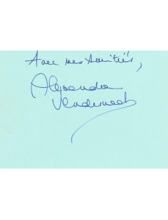 Autographe d'Alexandra Vandernoot en 1995 à Paris, hôtel Crillon, lors d'un tournage